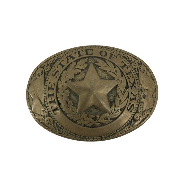 Tony Lama The State of Texas Brass Tony Western Belt Buckle - Picture 1 of 12